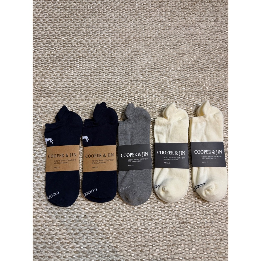 Cooper & Jin Womens Ankle Socks 5 Pair Bundle Navy Grey Cream Low Cut Heel Tab